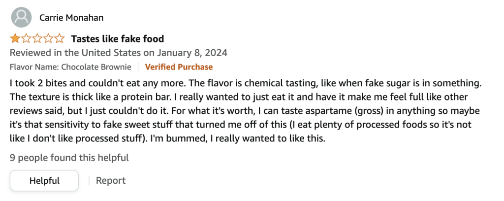 Amazon review of Supergut prebiotic bars.
