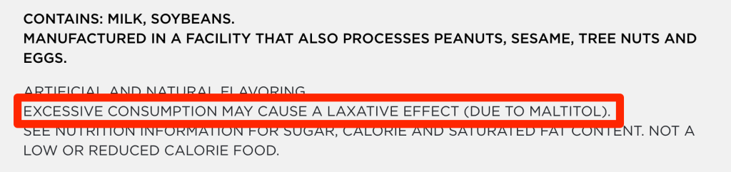Graphic showing Barebells protein bars may cause a laxative effect
